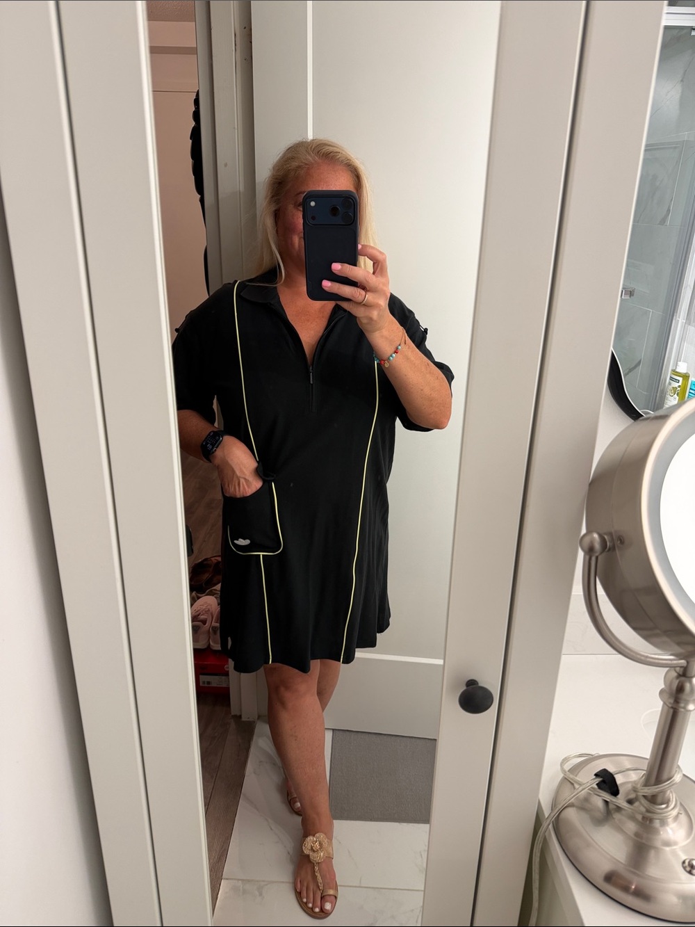 Black Short Zip Adidas Dress with Neon Piping